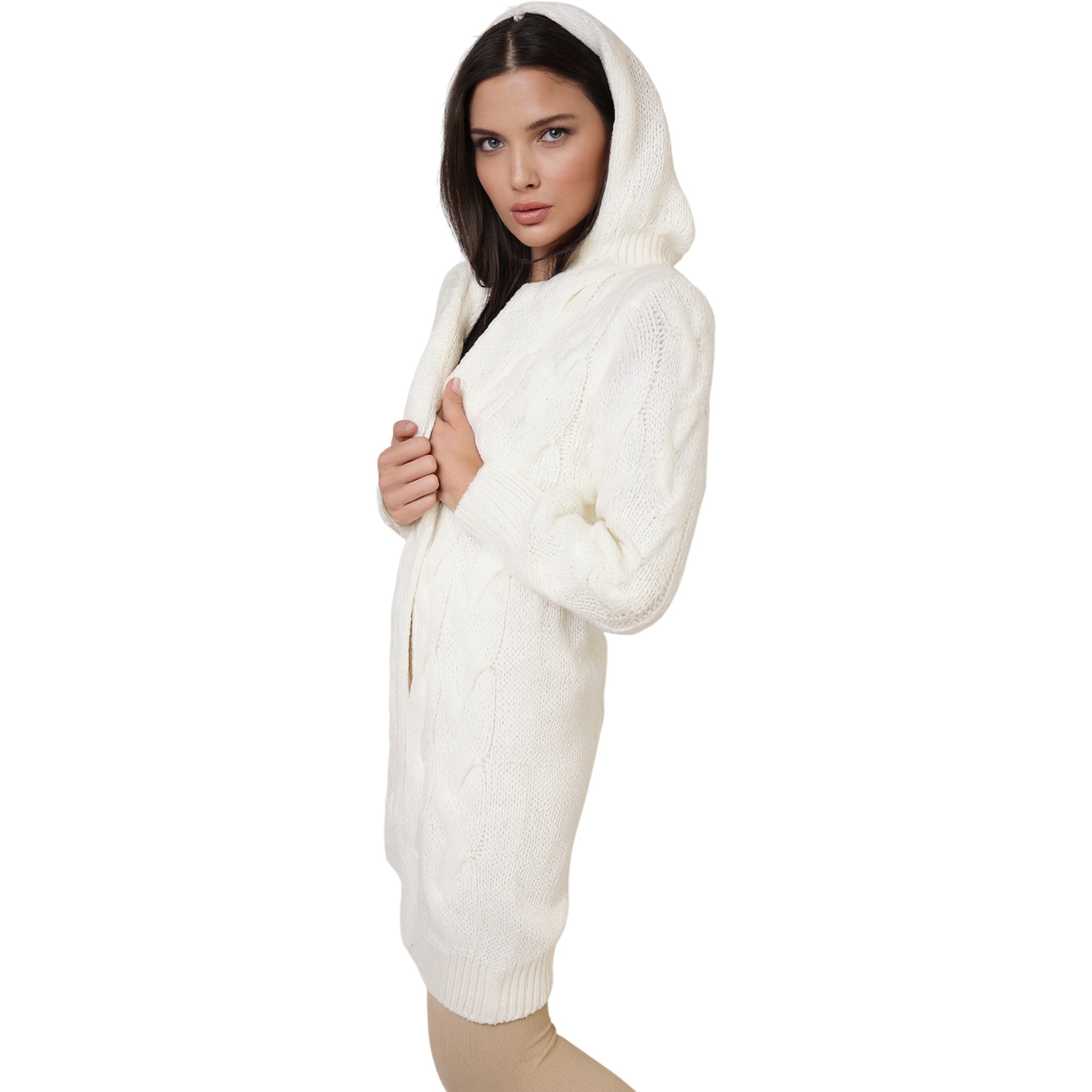 Ladies Italian Cream cable knit open-front longline cardigan for women
